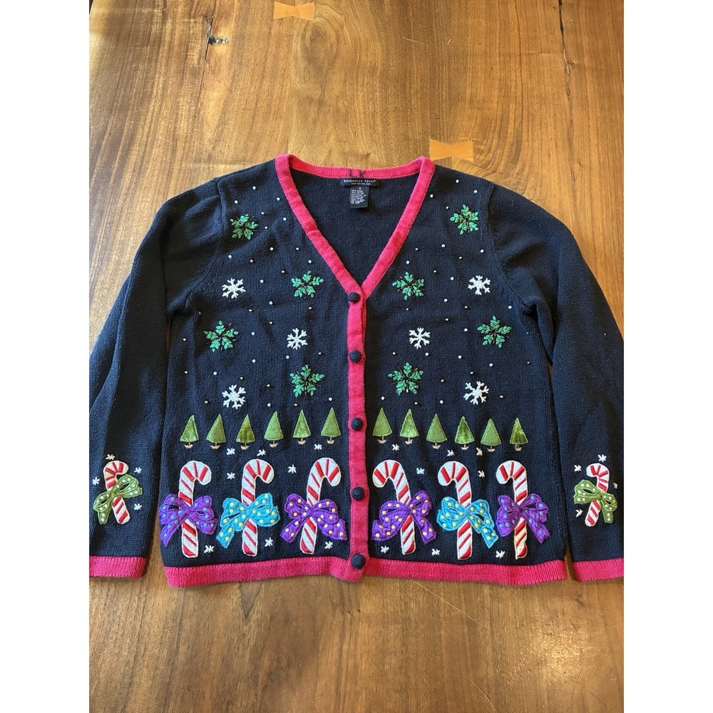 Reference Point Women's Ugly Christmas Sweater Candy Canes Snowflakes Size Small